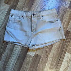 Free People Cream Frayed Hem Denim Cutoff Shorts